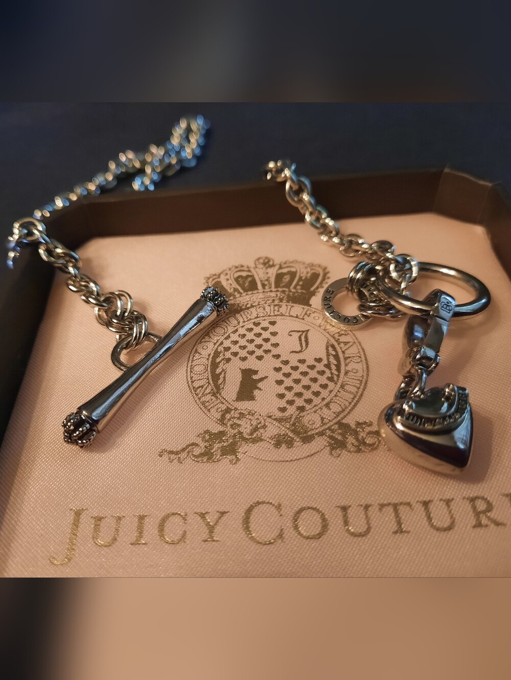 Juicy Couture Silver Heart Toggle Pendant Necklace